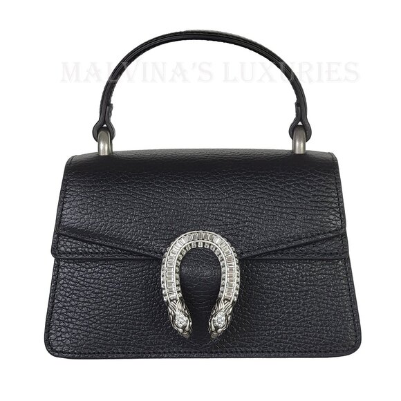 GUCCI BAG 752029 MINI DIONYSUS BLACK LEATHER w CRYSTAL TIGER TOTE - Picture 5 of 16